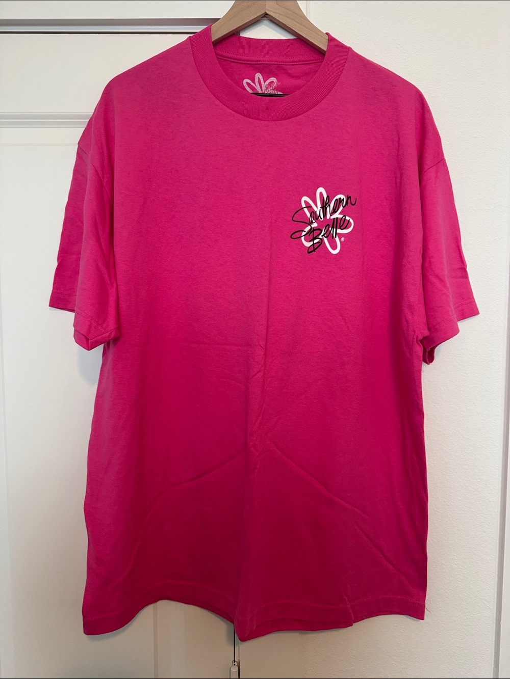 Women's Short Sleeve Tee - Hot Pink with Script Flower Logo